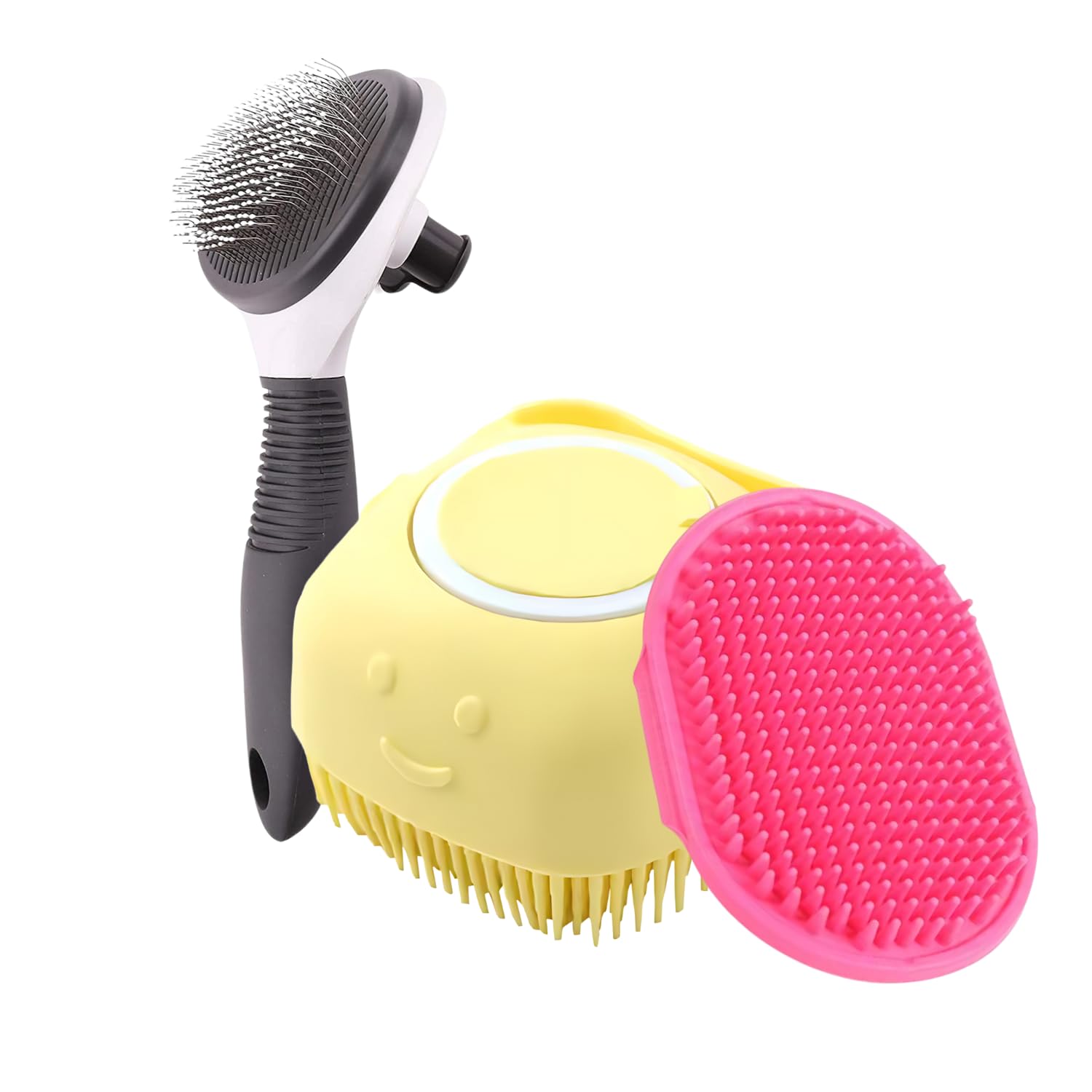 Pets Empire SelfCleaning Pet Grooming Combo  Pack Of 3 | Shedding Brush For Dogs & Cats, Body Scrubber With Shampoo Dispenser 