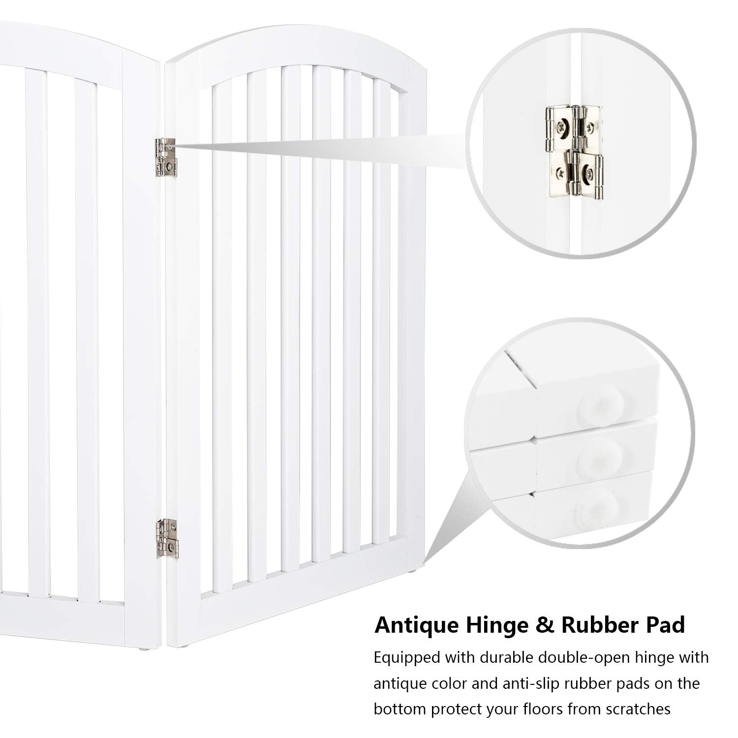 Bonnlo 30'' Tall White Freestanding Dog Gates For Doorways, Trifold Pet Gate Step Over Foldable Gate, Wooden 3 Panel Pet Gate Ch