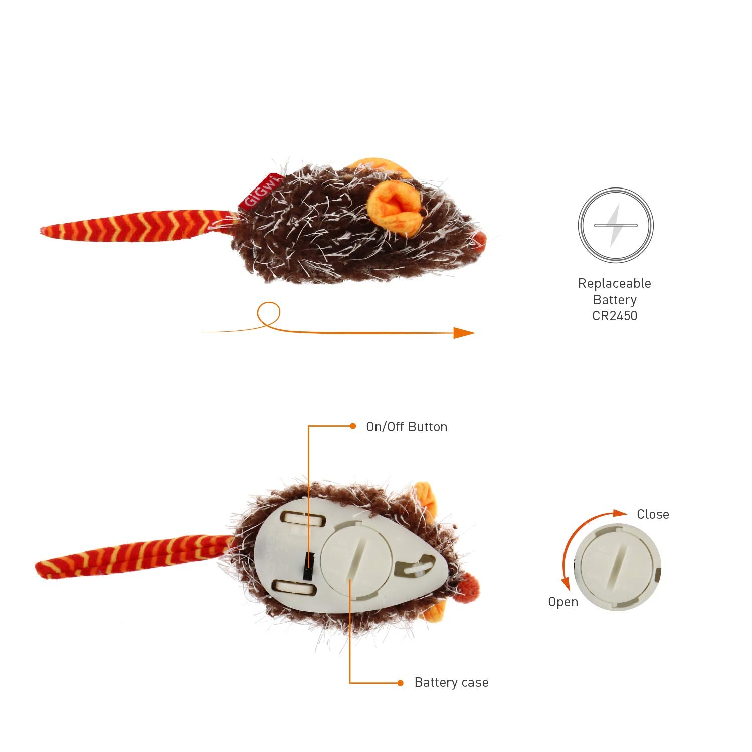 Gigwi Interactive Cat Toy Moving Mouse, Automatic Cat Toy Mice Electronic With Furry Tail, Squeaky Cat Toys For Indoor Cats/Outd