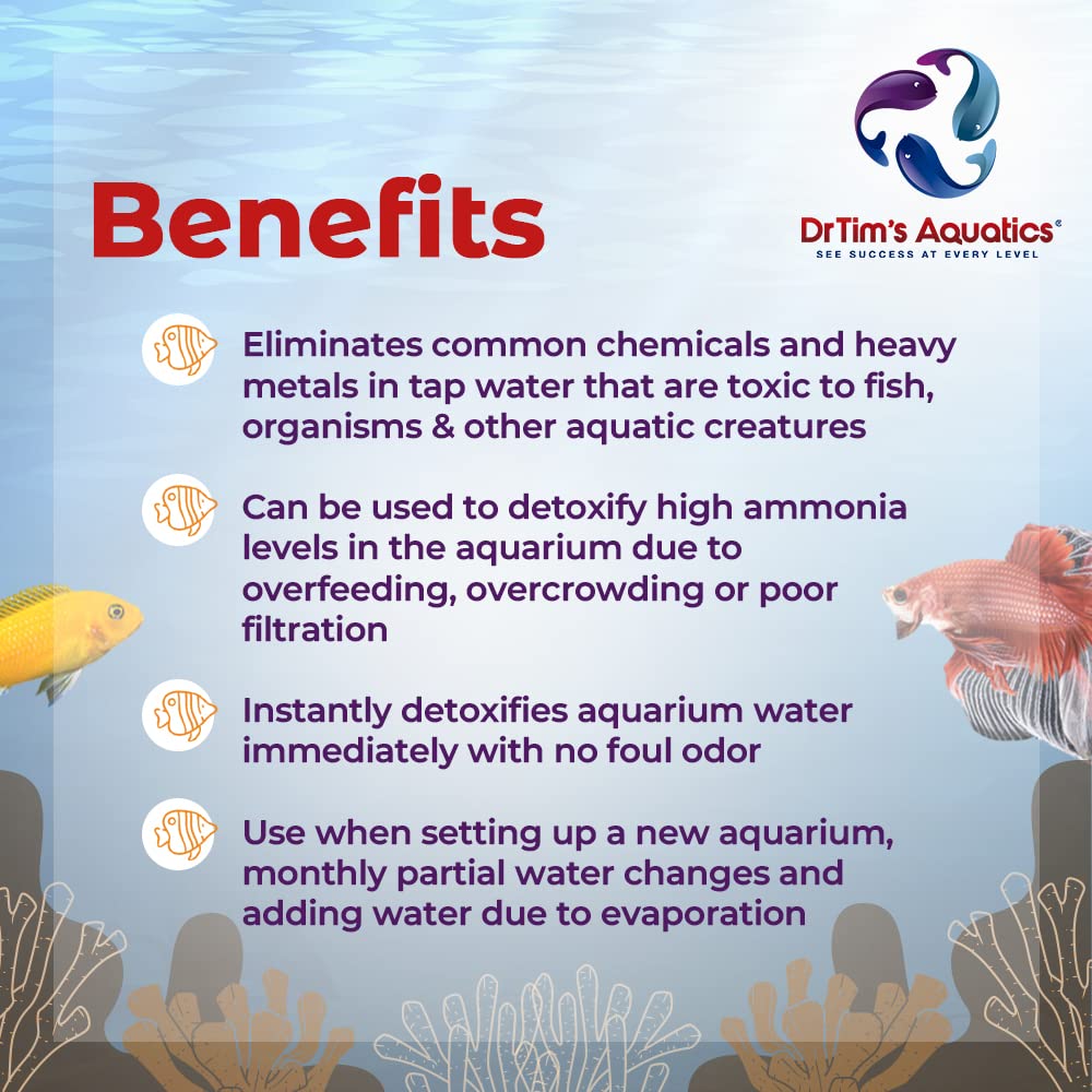 DrTim      s Aquatics AquaCleanse for Freshwater Aquariums - Tap Water Detoxifier: Dechlorinator & Ammonia Remover for New & Cyc