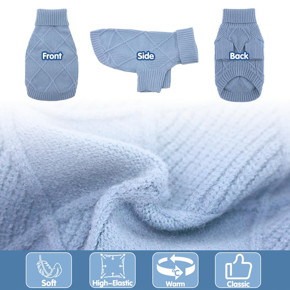 Emust Pet Sweater, Cute Dog Sweaters For Medium Dogs With Diamond Pattern, Warm Dog Sweater For Cold Weather, Blue L