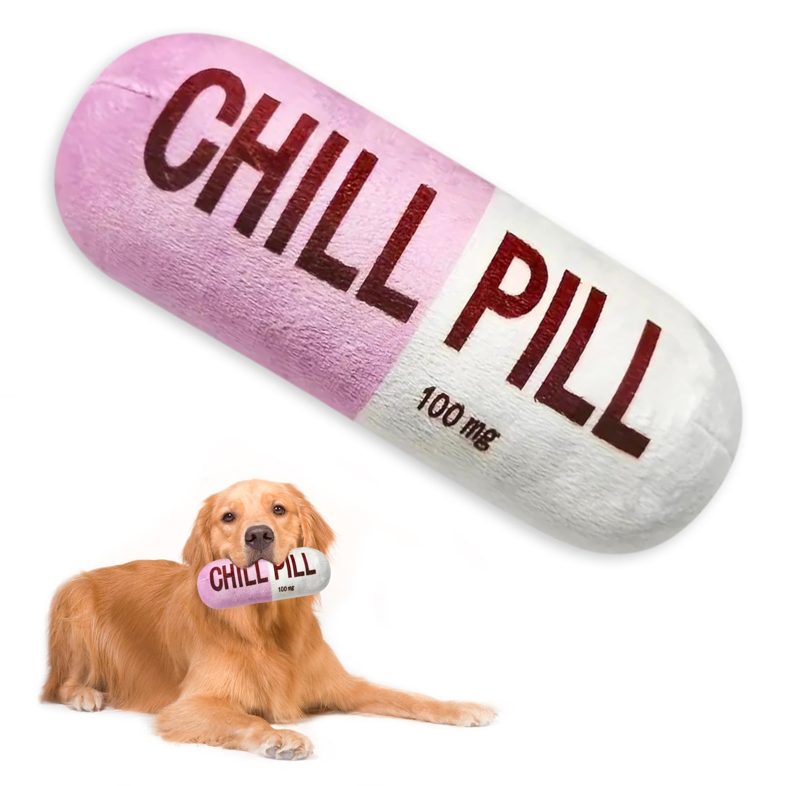 Wanheart Funny Chill Pill Dog Toy, Squeaky Plush Capsule For Teething Puppies & Cats, Interactive Chew Gift With Bite-Resistant 