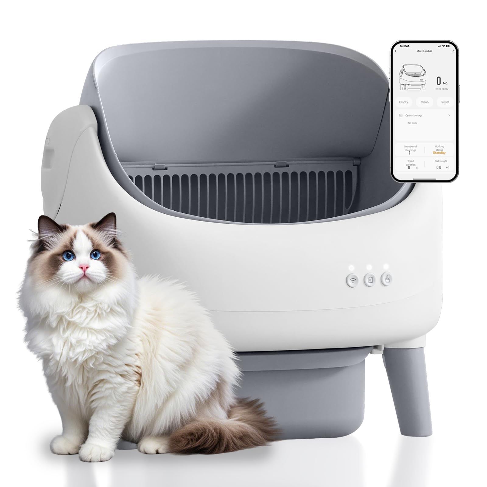 Open-Top Self Cleaning Litter Box, Automatic Litter Box with Dual Safety Sensors, Anti-Pinch Protection, Large Capacity, APP Con