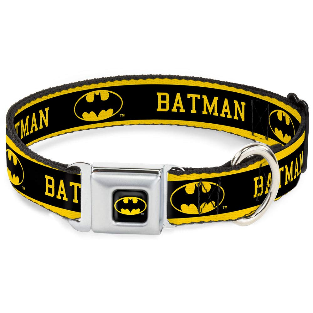 Buckle-Down Seatbelt Buckle Dog Collar - Batman/Logo Stripe Yellow/Black - 1.5' Wide - Fits 16-23' Neck - Medium