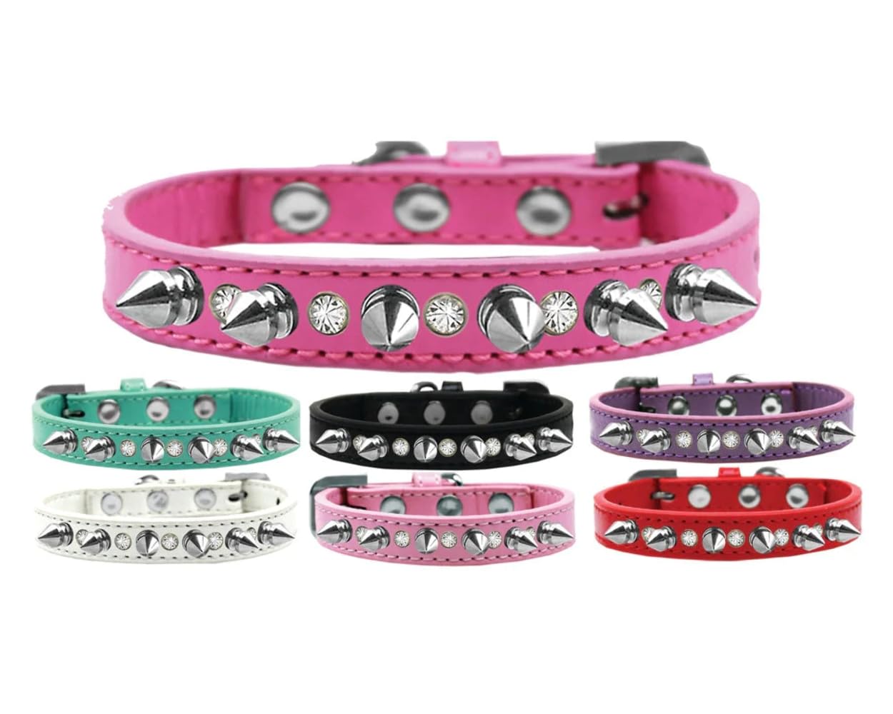 Pet and Dog Spike Collar, Clear Crystals & Silver Spikes” Red 12