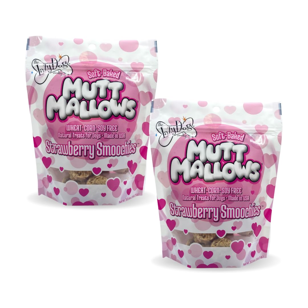 The Lazy Dog Cookie Co. Soft Dog Treats, Mutt Mallows Strawberry Smoochies, for Small, Medium and Large Dogs, Wheat-Free, Baked 