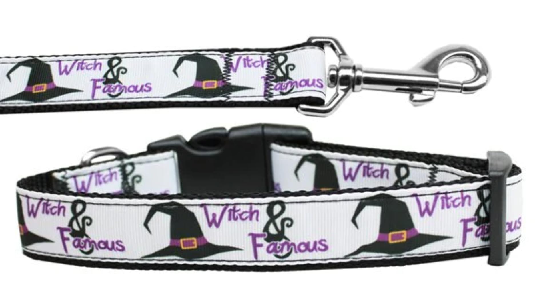Halloween Pet Dog & Cat Nylon Collar or Leash, "Witch and Famous" XS Collar\