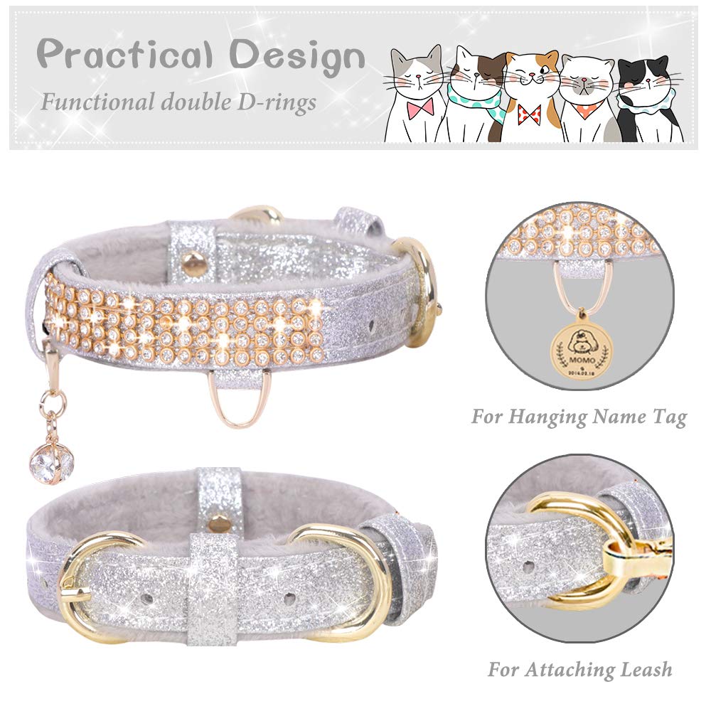 Petshome Cat Collar, Dog Collar, [Bling Rhinestones] Premium Pu Leather With Pendant Adjustable Collars For Big Cat And Small To