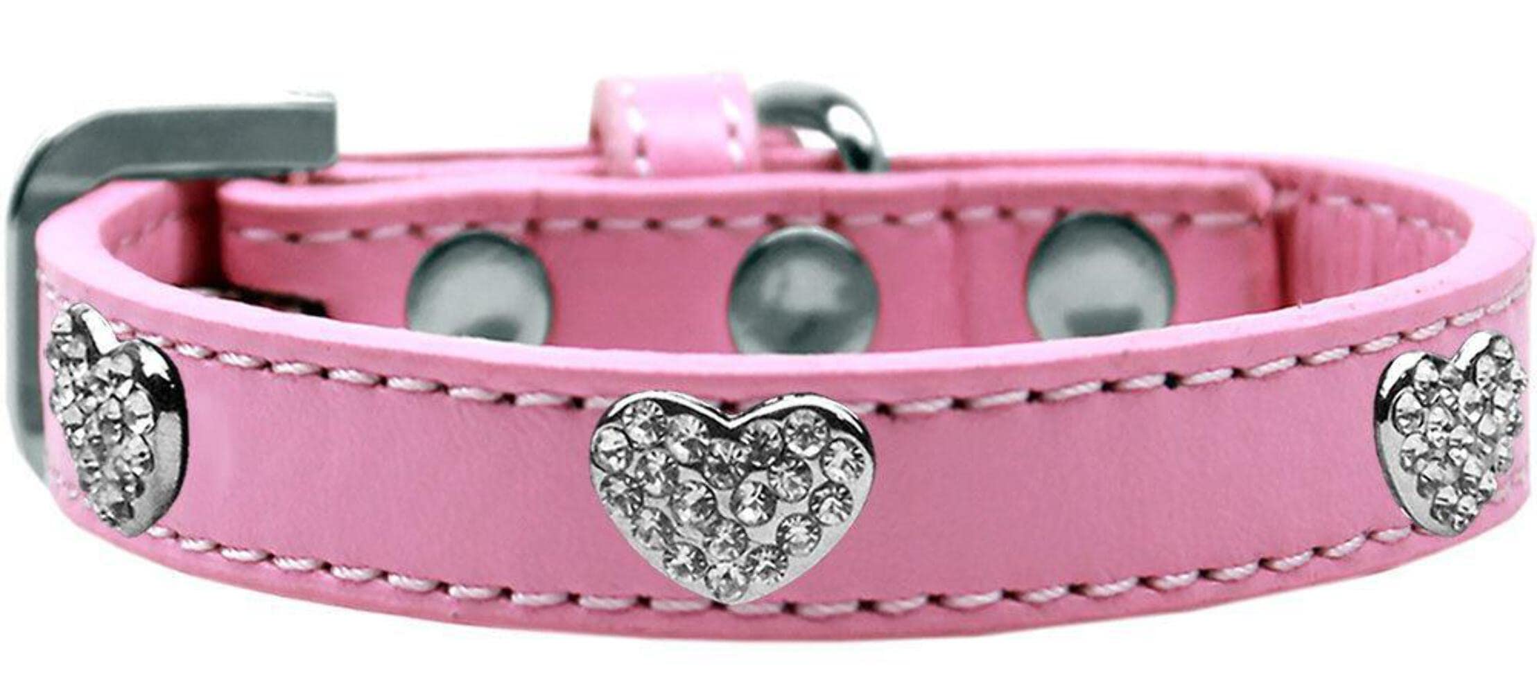 Dog, Puppy & Pet Widget Fashion Collar, "Clear Crystal Heart" Aqua 10
