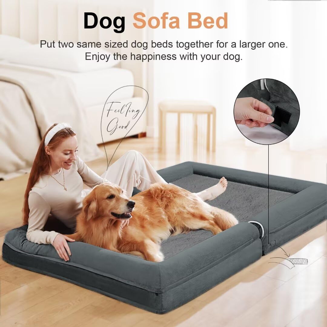 Large Dog Bed Orthopedic Washable: Jumbo Dog Bed Bolster Extra Large Dogs Egg Crate Foam Sofa Couch Waterproof Removable Cover -