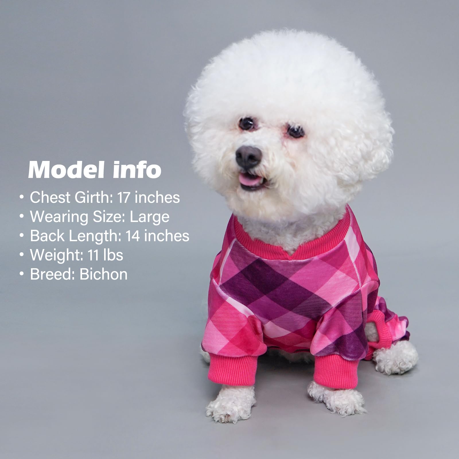 Kyeese Dog Pajamas Soft Coat Stretchy Onesie Comfy Pet Clothes Plaid Dog Pajamas For Small Dogs Boy Girl Velvet Doggie Jammies L