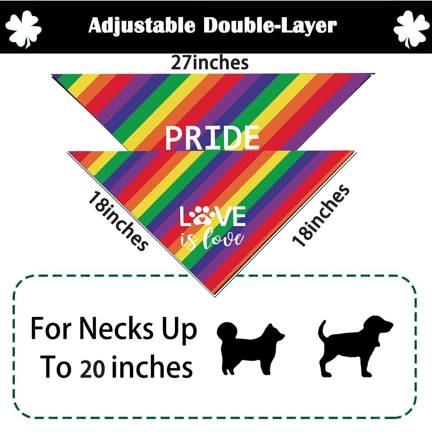 Pride Dog Bandanas Puppy Scarf - Lgbt Rainbow Dog Outfits - 2 Pcs Adjustable Triangle Double-Layer Reversible Pet Bandanas For S