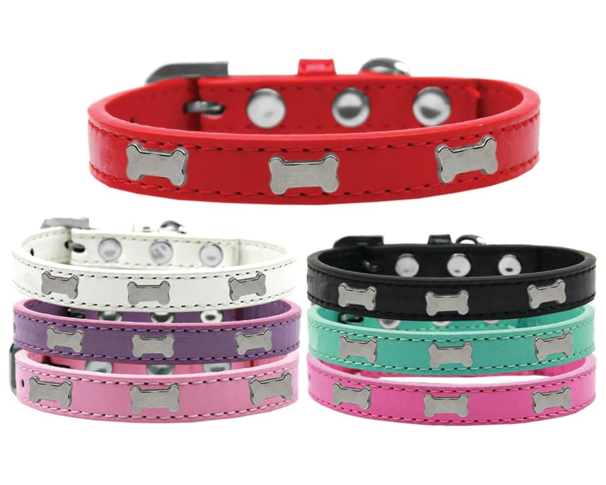 Dog, Puppy & Pet Widget Fashion Collar, Silver Bone Red 20