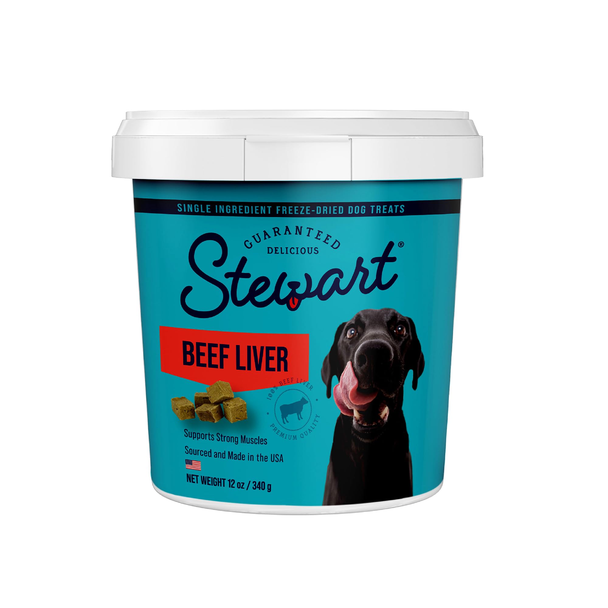 Stewart Freeze Dried Dog Treats, Beef Liver, Grain Free & Gluten Free, 12 Ounce Resealable Tub, Single Ingredient, Made in USA, 