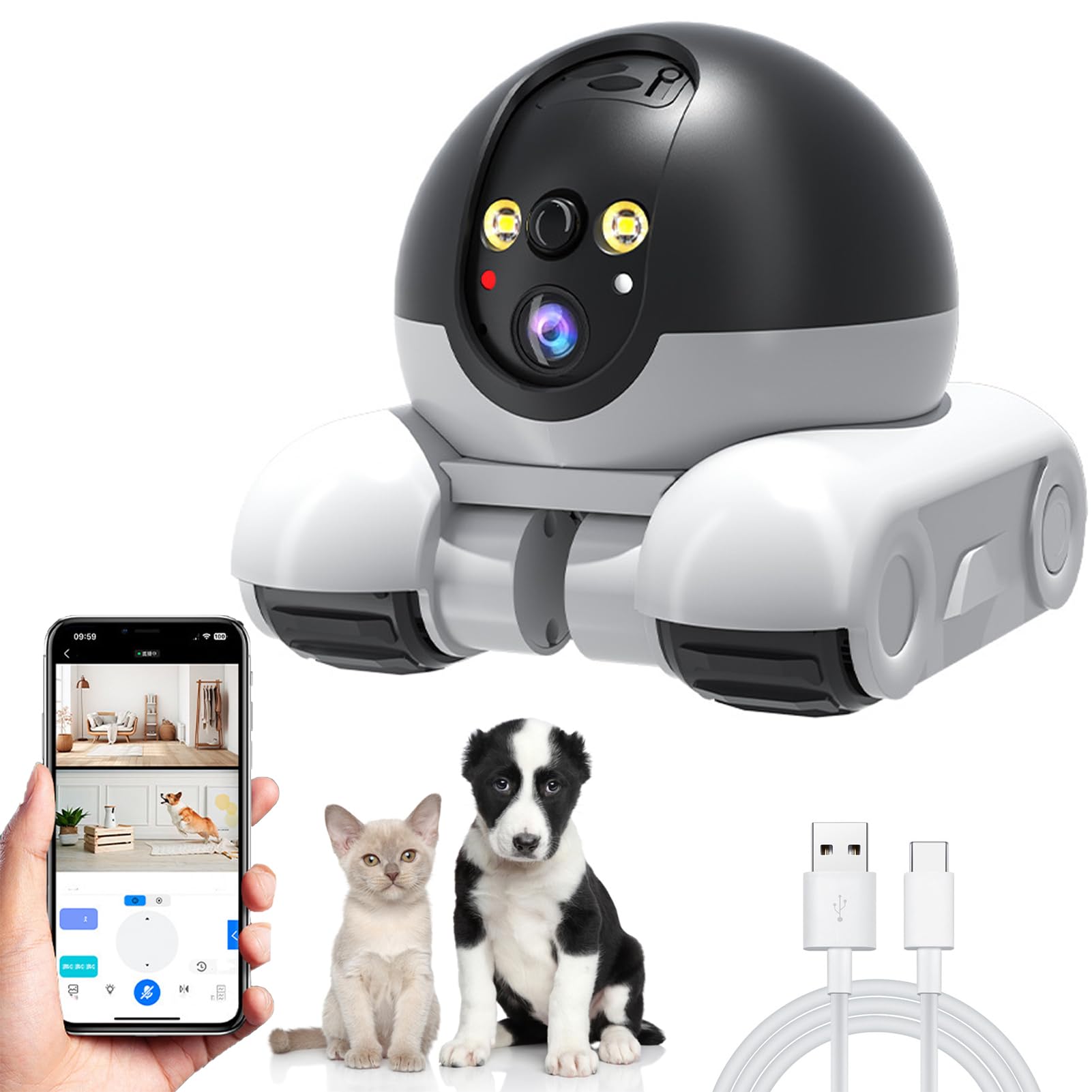 Pet Camera Home Security Camera,1080P Indoor Movable Cameras,2 Way Talk,Motion Detection,Night Vision,Wireless House Movable Cam