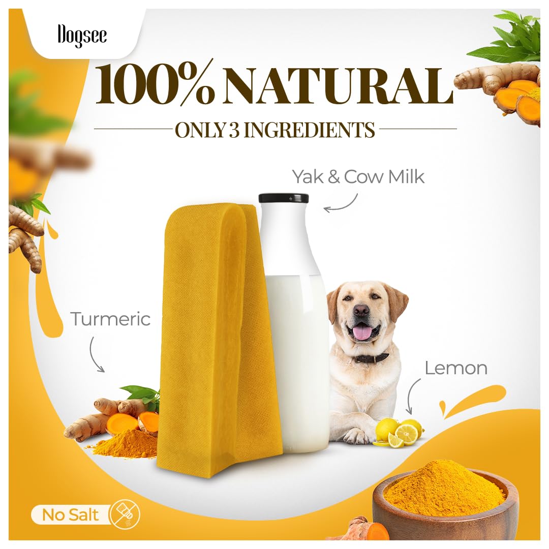 Dogsee Himalayan Yak Cheese Dog Chews with Turmeric/Curcumin (Medium - 6Chew) | Long Lasting | Anti-inflammatory | Fights Plaque