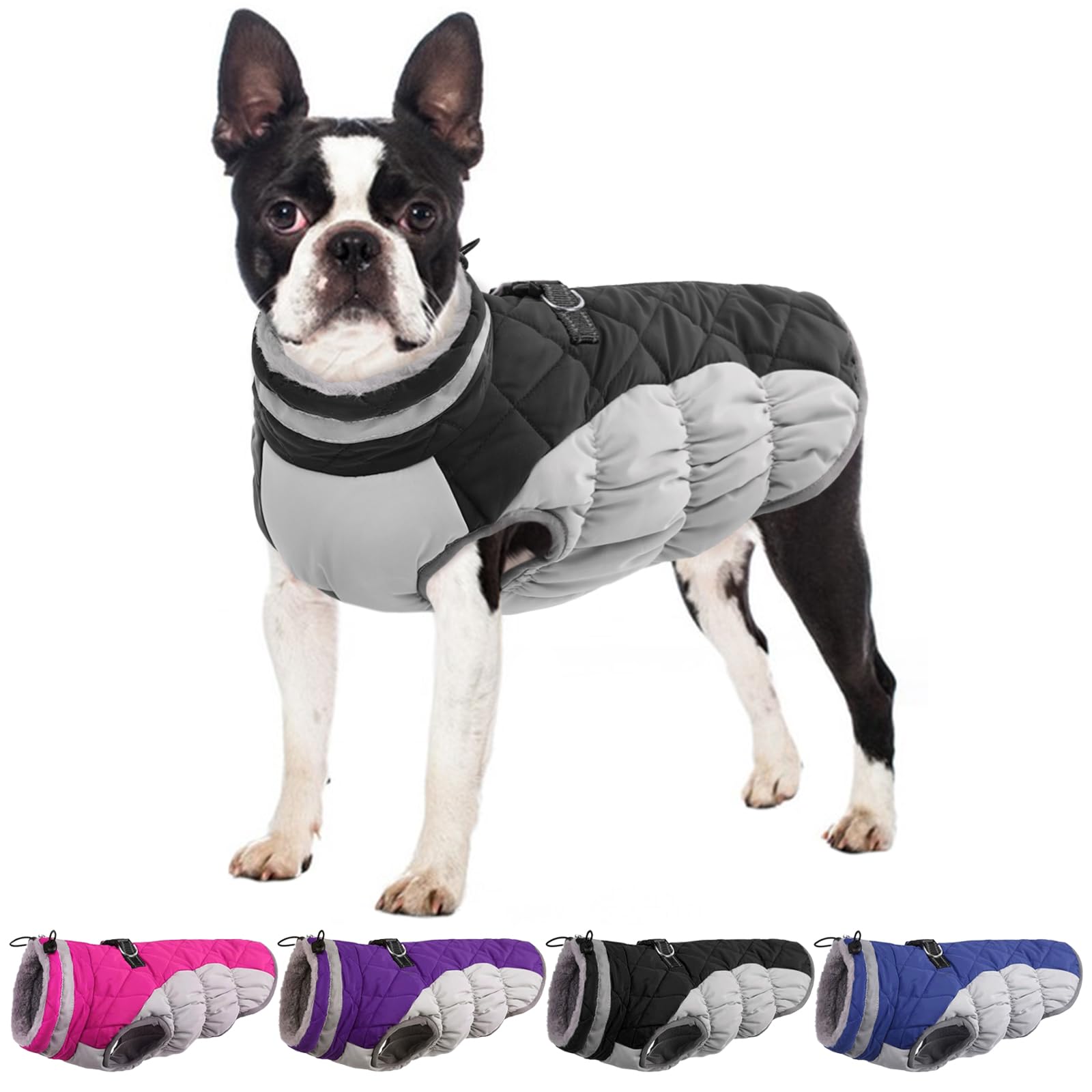 OUOBOB Dog Winter Jacket, Waterproof & Windproof Fleece Apparel, X-Small, Black, Model C96-126MF