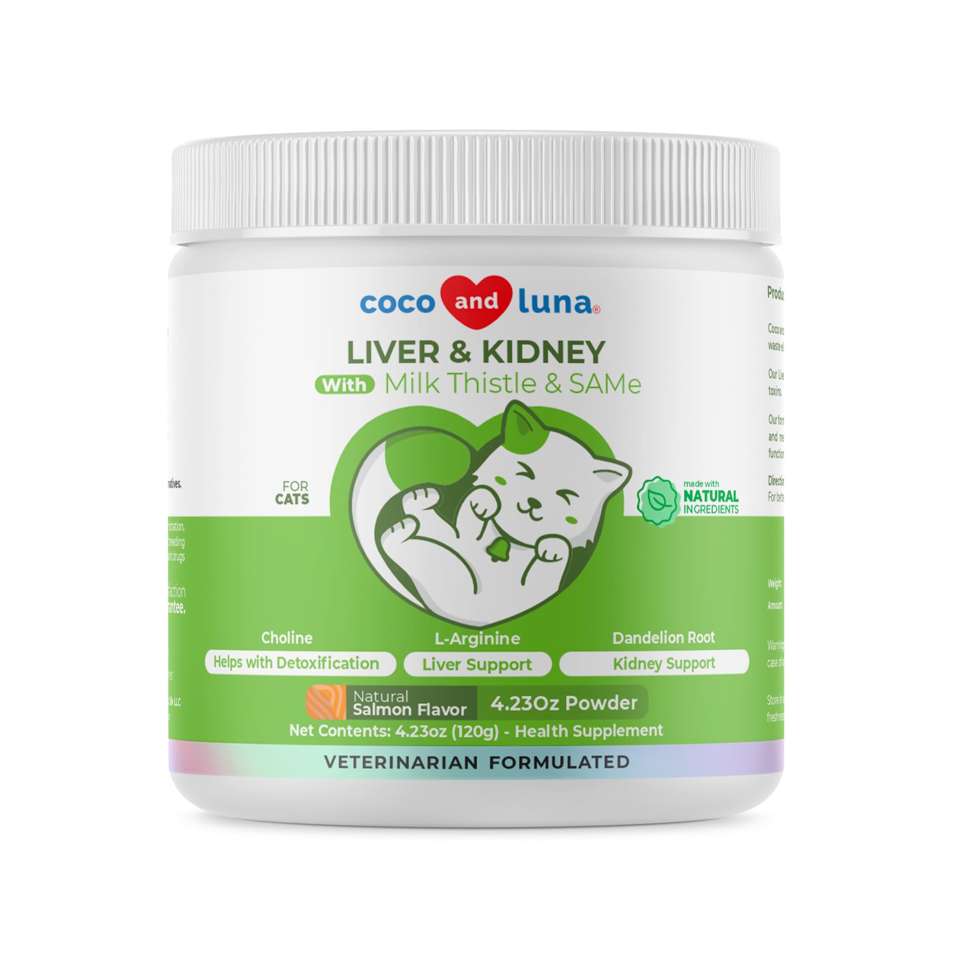 Milk Thistle for Cats - 4oz Powder - Natural Liver Supplement - with Same and L-Arginine - Detox, Hepatic Support, Promotes Live