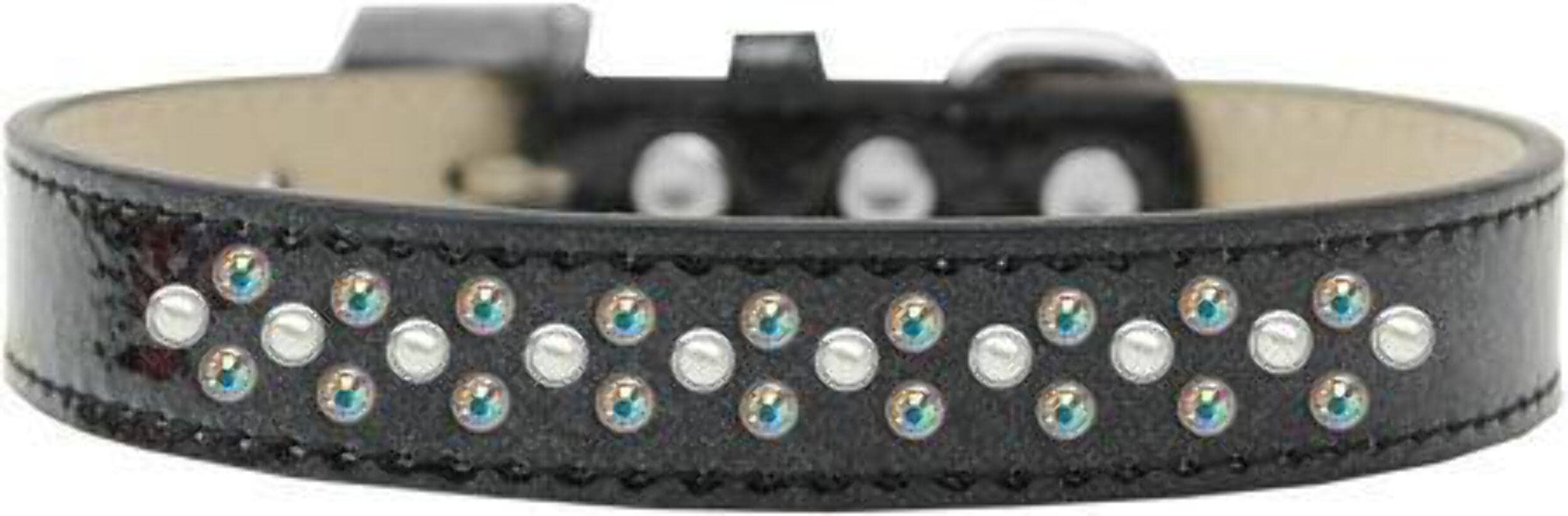 Mirage Pet Products Sprinkles Ice Cream Dog Collar with Pearl and AB Crystals, Size 14, Silver
