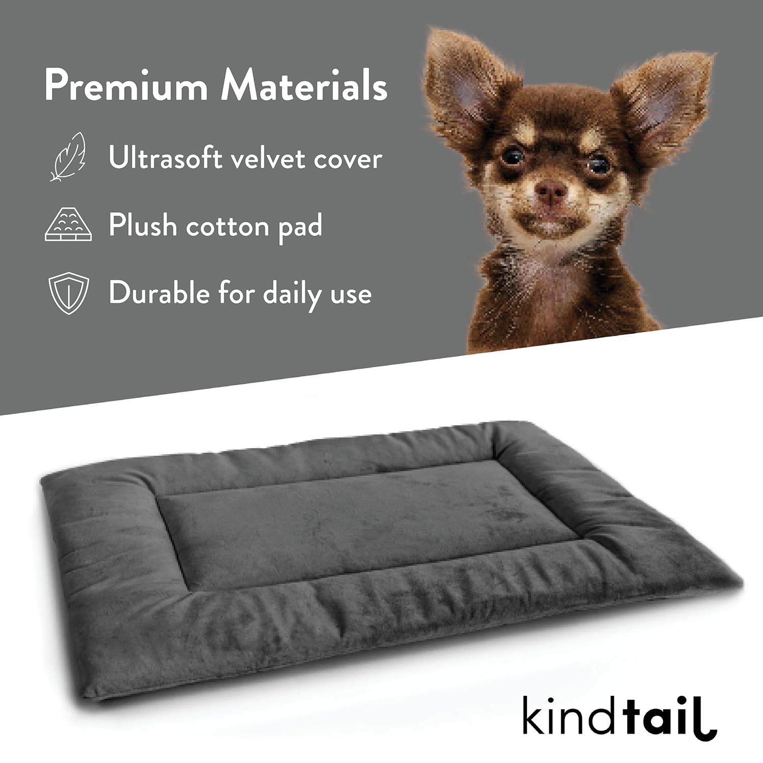 Kindtail Dog Crate Pad - Soft Velvet, Reversible Bed - Machine Washable Kennel Mat For Pets Up To 15 Lbs, Mattress For Cozy Slee