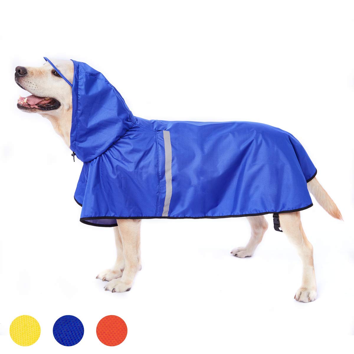 Dog Raincoat For Large Dogs Dog Rain Jacket With Adjustable Belly Strap And Leash Hole - Hoodie With Reflective Strip - Waterpro