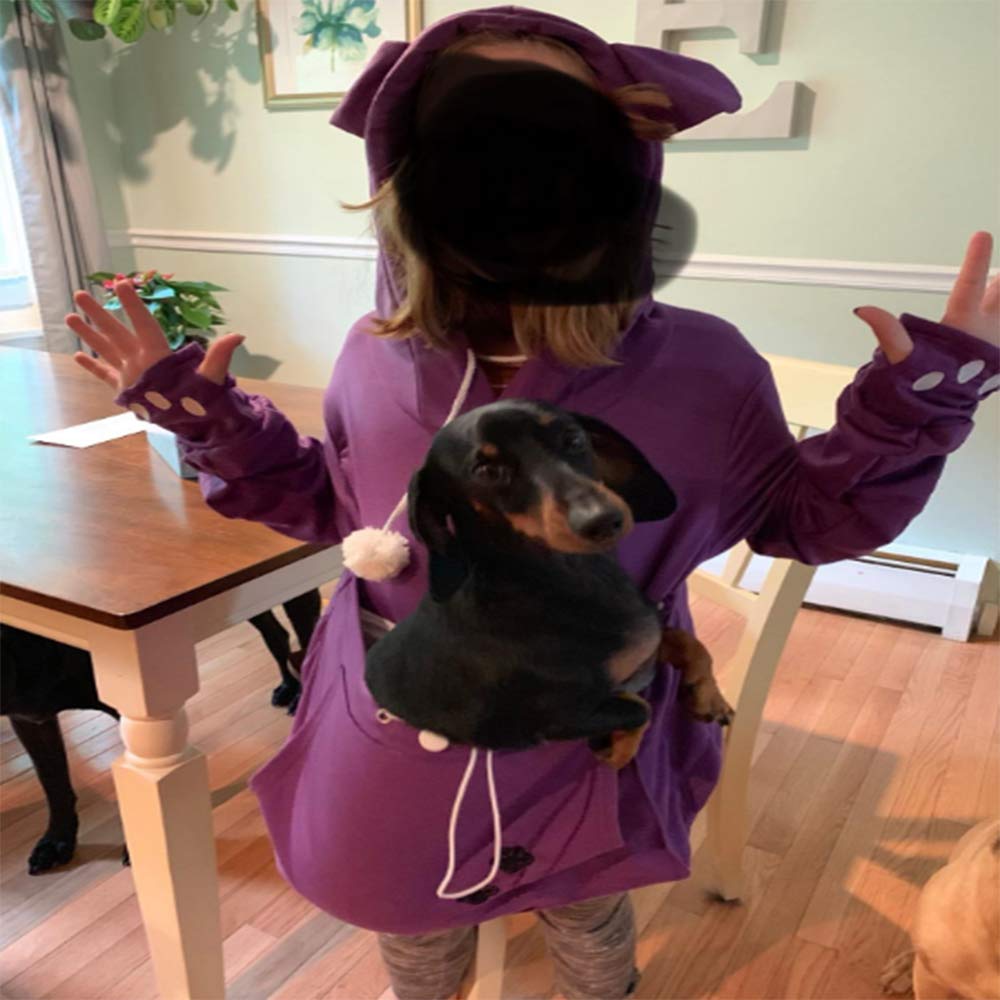 Unisex Big Pouch Hoodie Long Sleeve Pet Dog Holder Carrier Sweatshirt (Violet, S)