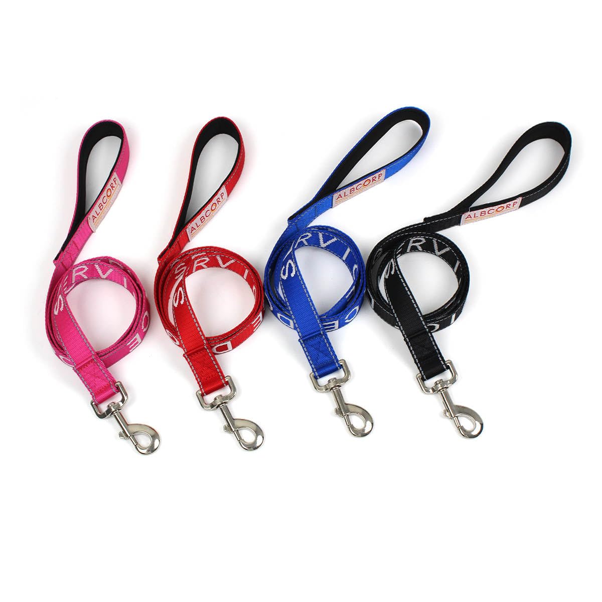 Albcorp Service Dog Leash - Embroidered- With Padded Neoprene Handle And Reflective Threads, 4 Feet, For Harnesses, Vests Or Collars, Red