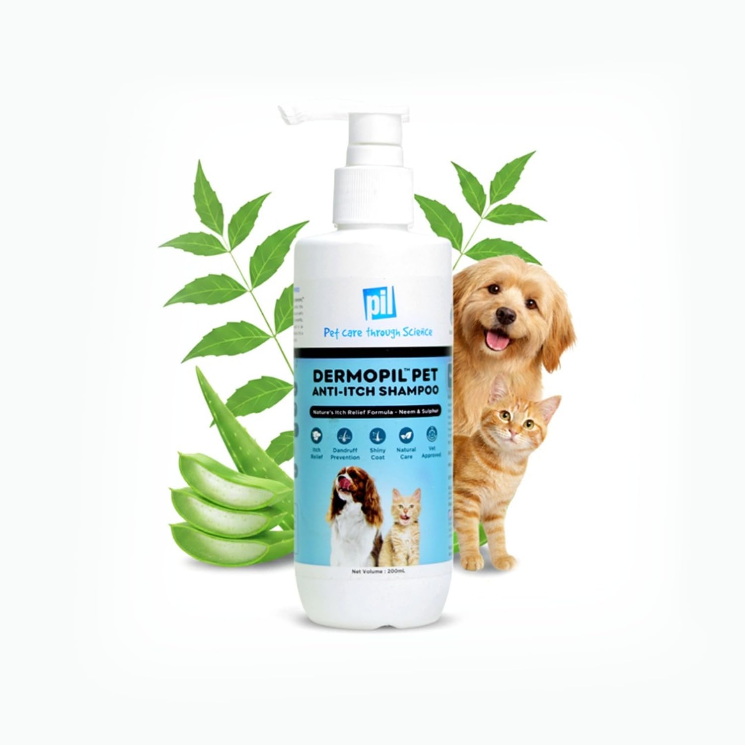 Pil Dermopil Anti-Itching Shampoo For Dogs & Cats 200Ml |Treats & Prevents Skin Infections | Repels Ticks & Fleas Naturally With