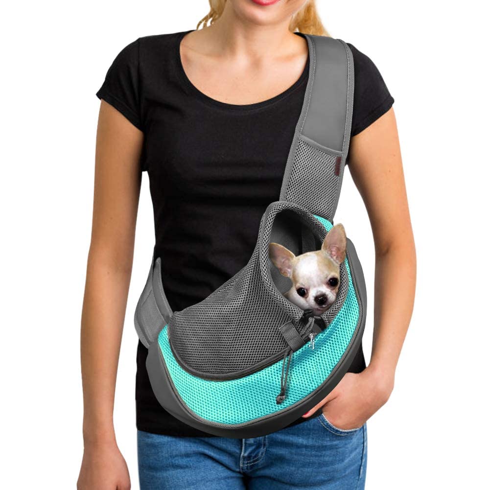 YUDODO Pet Sling Carrier for 2-5 lbs Small Dogs & Cats - Hands-Free Puppy Carrier with Safety Hook, Large Zipper Pocket, Soft Br