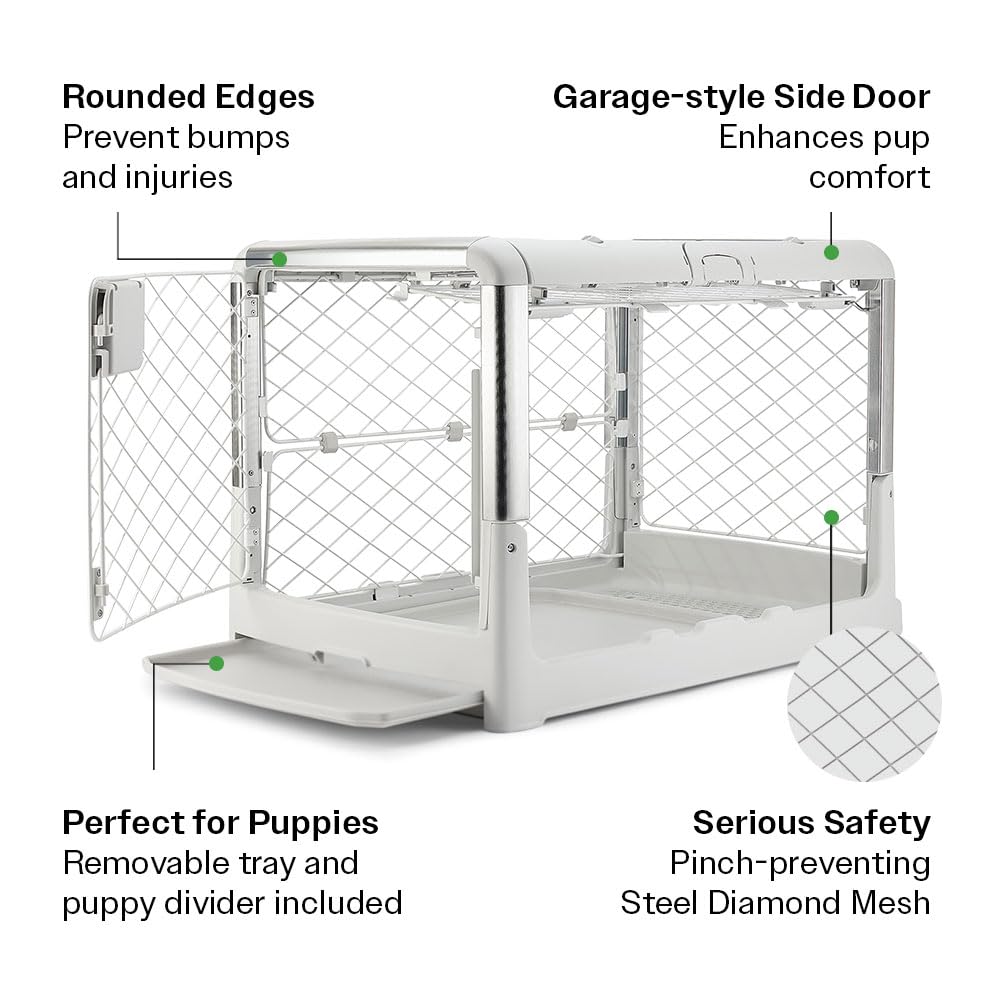 Diggs Revol Collapsible Dog Crate - Portable Ash Kennel, Medium Size, Aluminum with Wheels