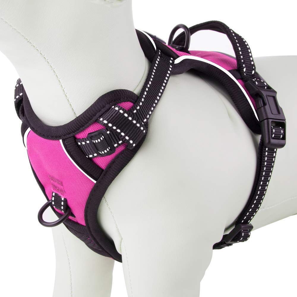 PHOEPET No Pull Dog Harness Medium Reflective Front Clip Puppy Vest with Handle, Adjustable 2 Metal Leash Attachment Hooks(M, Pi