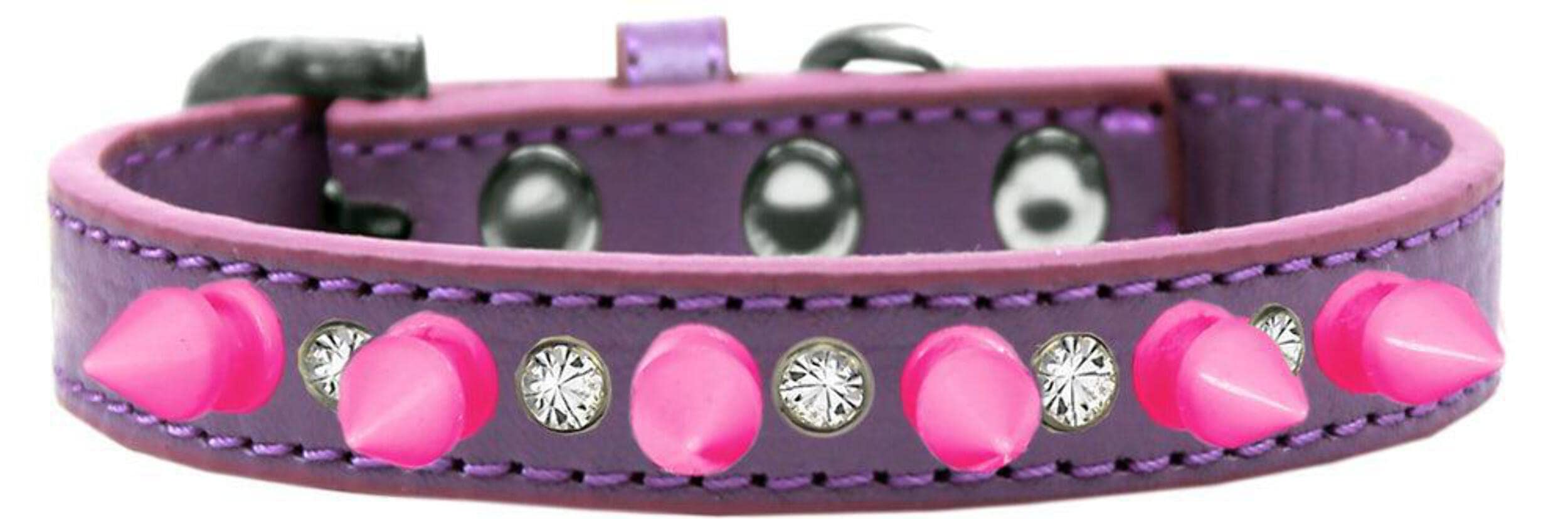 Mirage Pet Products Crystal and Bright Pink Spikes Dog Collar, Size 12, Lavender