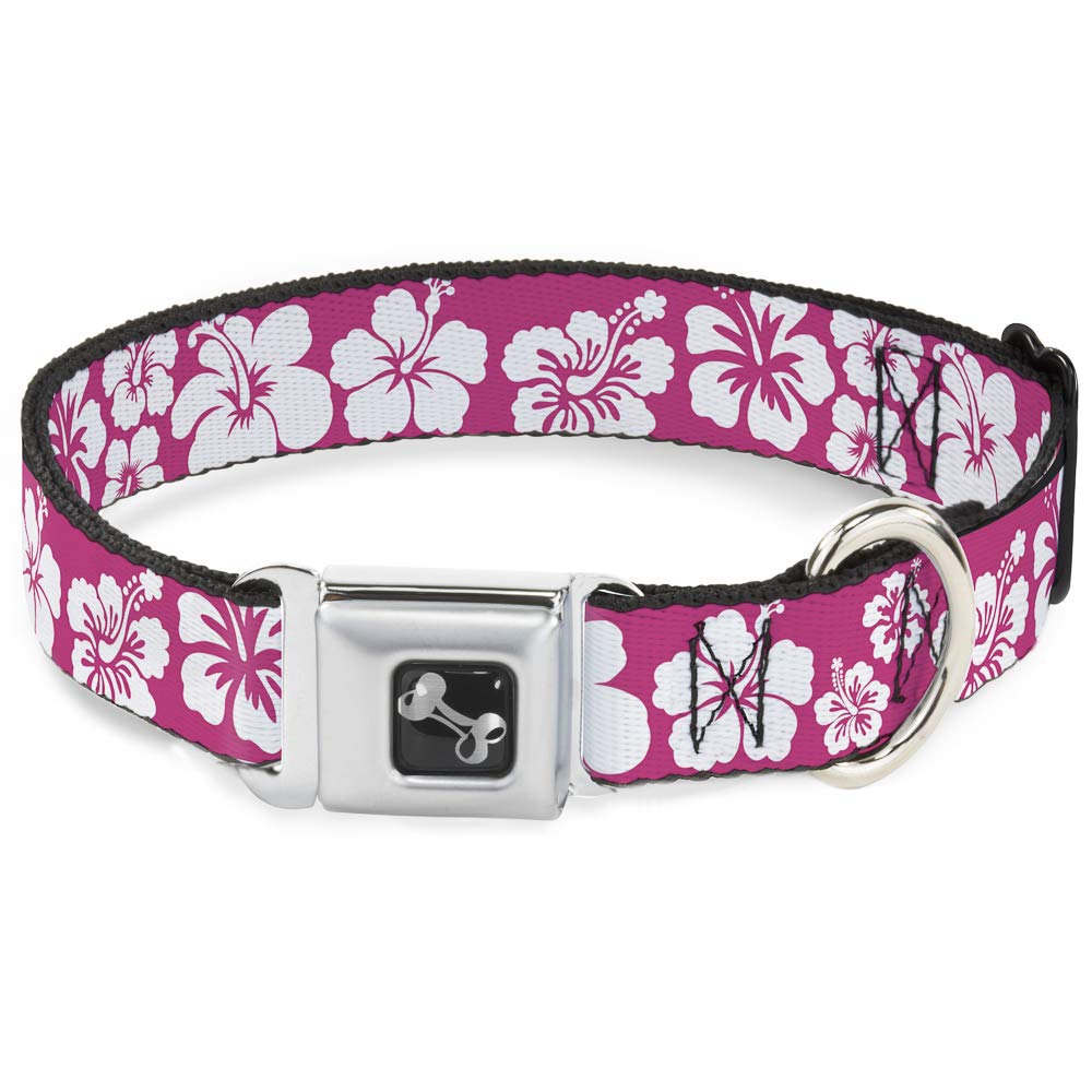 Buckle-Down Seatbelt Buckle Dog Collar - Hibiscus Neon Pink/White - 1' Wide - Fits 11-17' Neck - Medium (Dc-W30853-M)