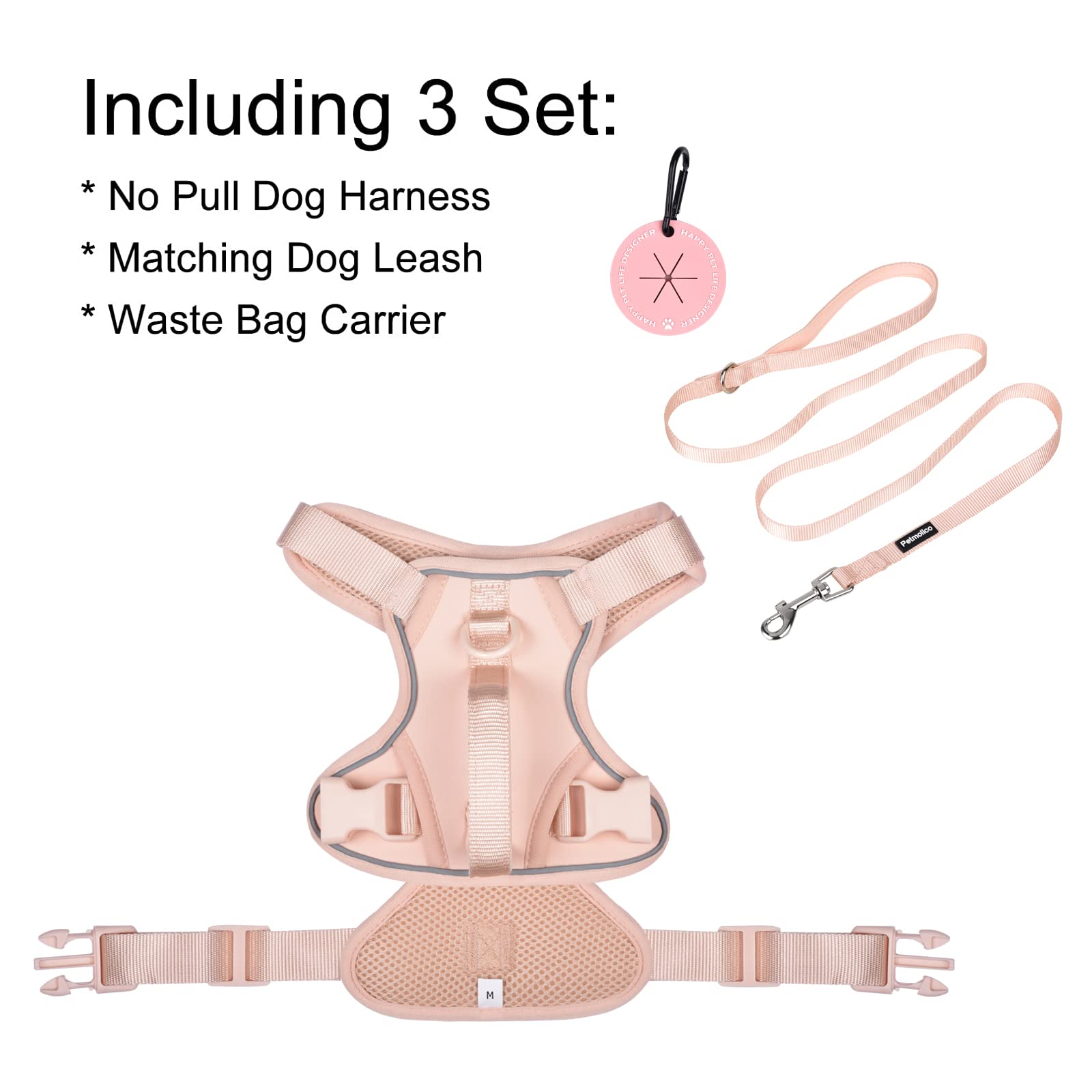 Petmolico Dog Harness For Medium Dogs No Pull, Cute Dog Harness With Two Leash Clips And Soft Handle, Reflective Easy Walk Dog Harness With Leash, Pink Medium