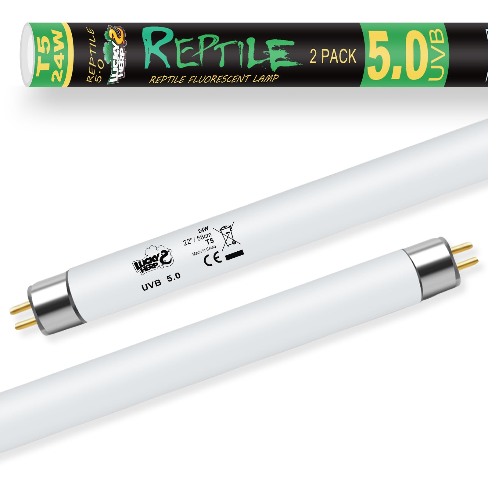 LUCKY HERP 2 Pack T5 UVB 5.0 Reptile Light 24W, UVA UVB Fluorescent Lamp Tube, UVB Lighting Bulb for Turtles, Chameleon, Tortois