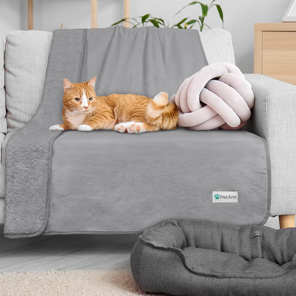 Petami Waterproof Dog Blanket For Extra Large Dogs, Pee Proof Pet Blanket For Bed Couch, Reversible Water Proof Blanket For Puppy Indoor Cat, Soft Dog Crate Cover Washable, Queen 90X90 Light Gray