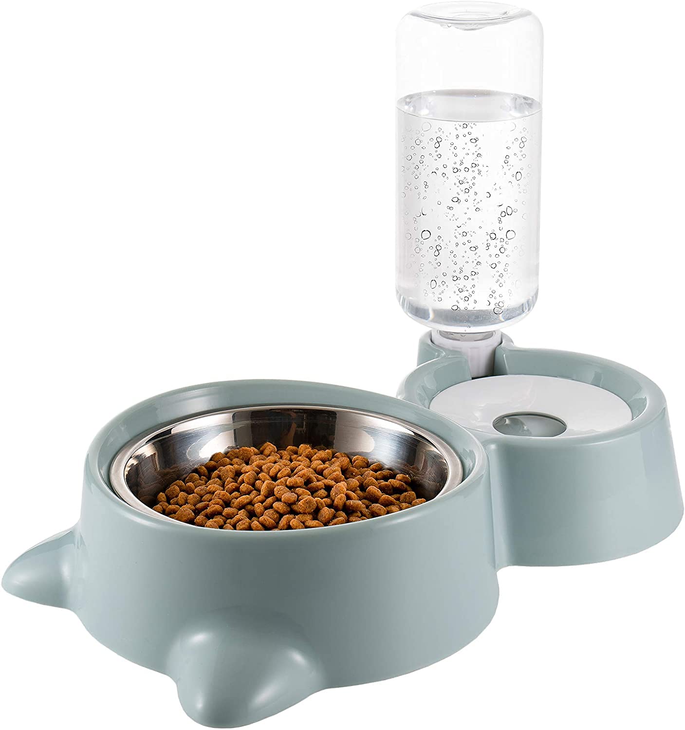 Kanakmall Double Dog Cat Bowls Water And Food Bowl Set With Detachable Stainless Steel Bowl Automatic Water Dispenser Bottle Pet