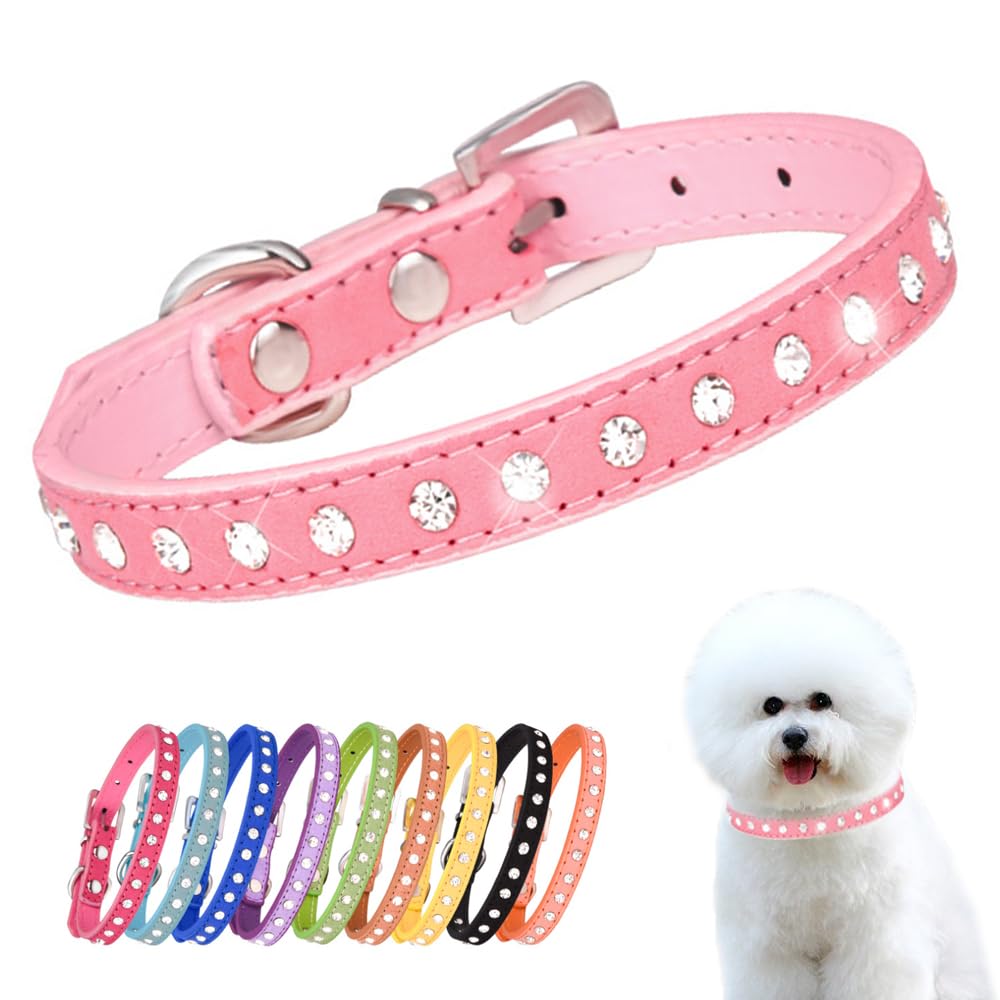 Puppy Dog Collar With Crystal Diamond Colorful Bling Girl Puppy Cat Collars Pink S