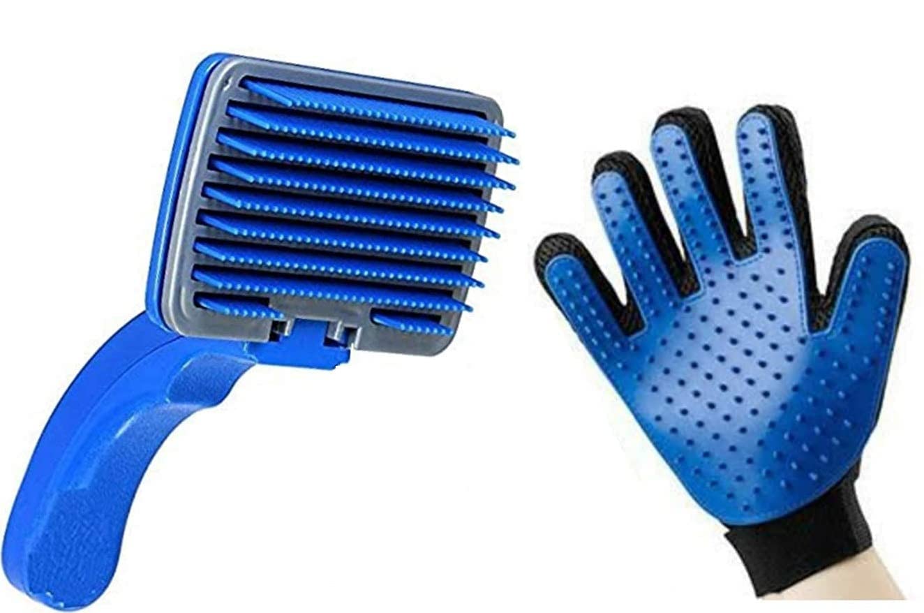 Pups&Pets Combo Of 2, Slicker Brush Pet Grooming Glove For Dogs And Cats Shedding Small Medium Large Breeds, Pet Hair Remover Gl