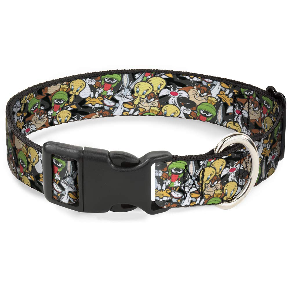 Dog Collar Plastic Clip Looney Tunes 6 Character Stacked Collage4 11 To 17 Inches 1.0 Inch Wide