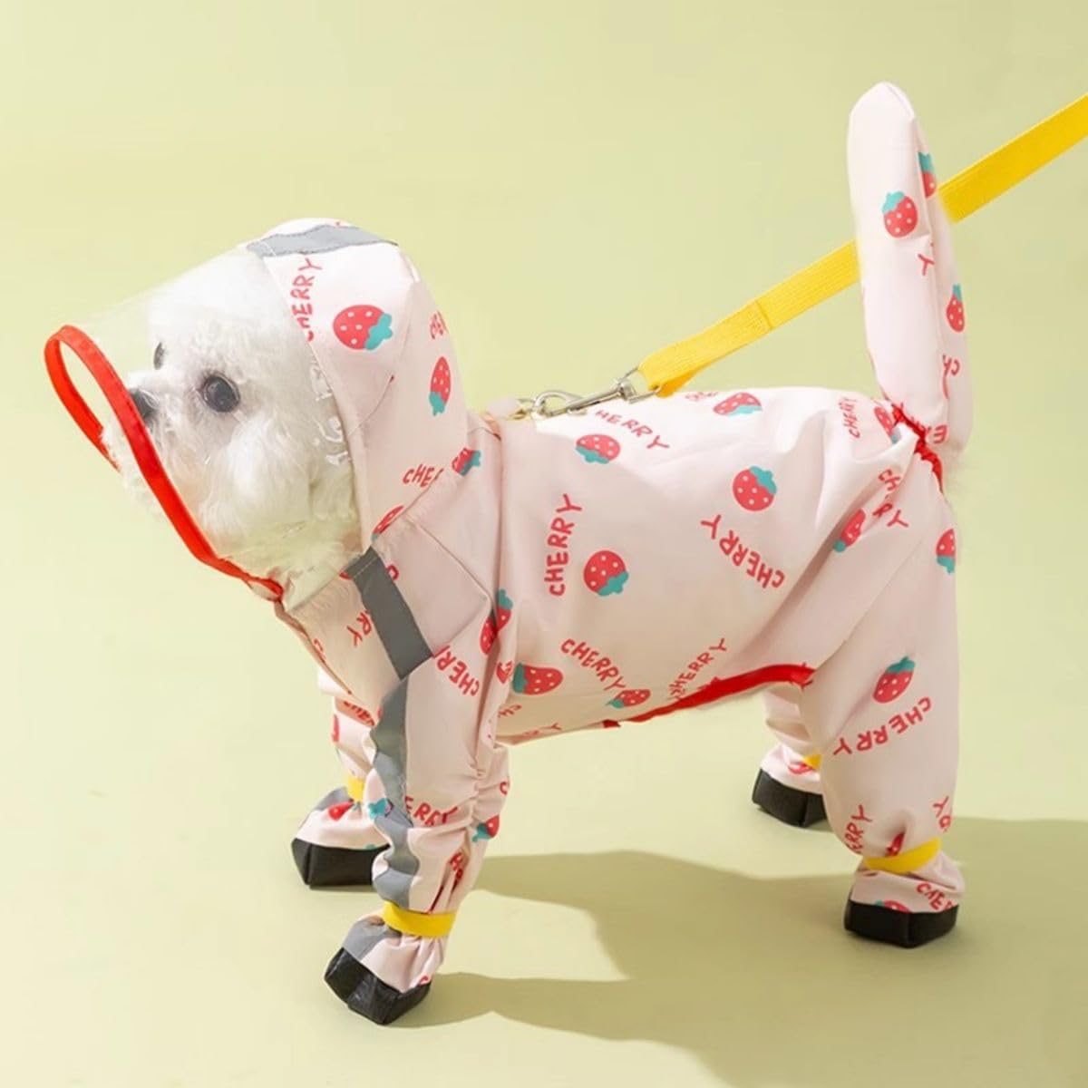 Harikaji Small Dog Raincoat, Tail Protect Feet Cover Waterproof Dog Rain Jacket For Puppy (Strawberry, Xs)