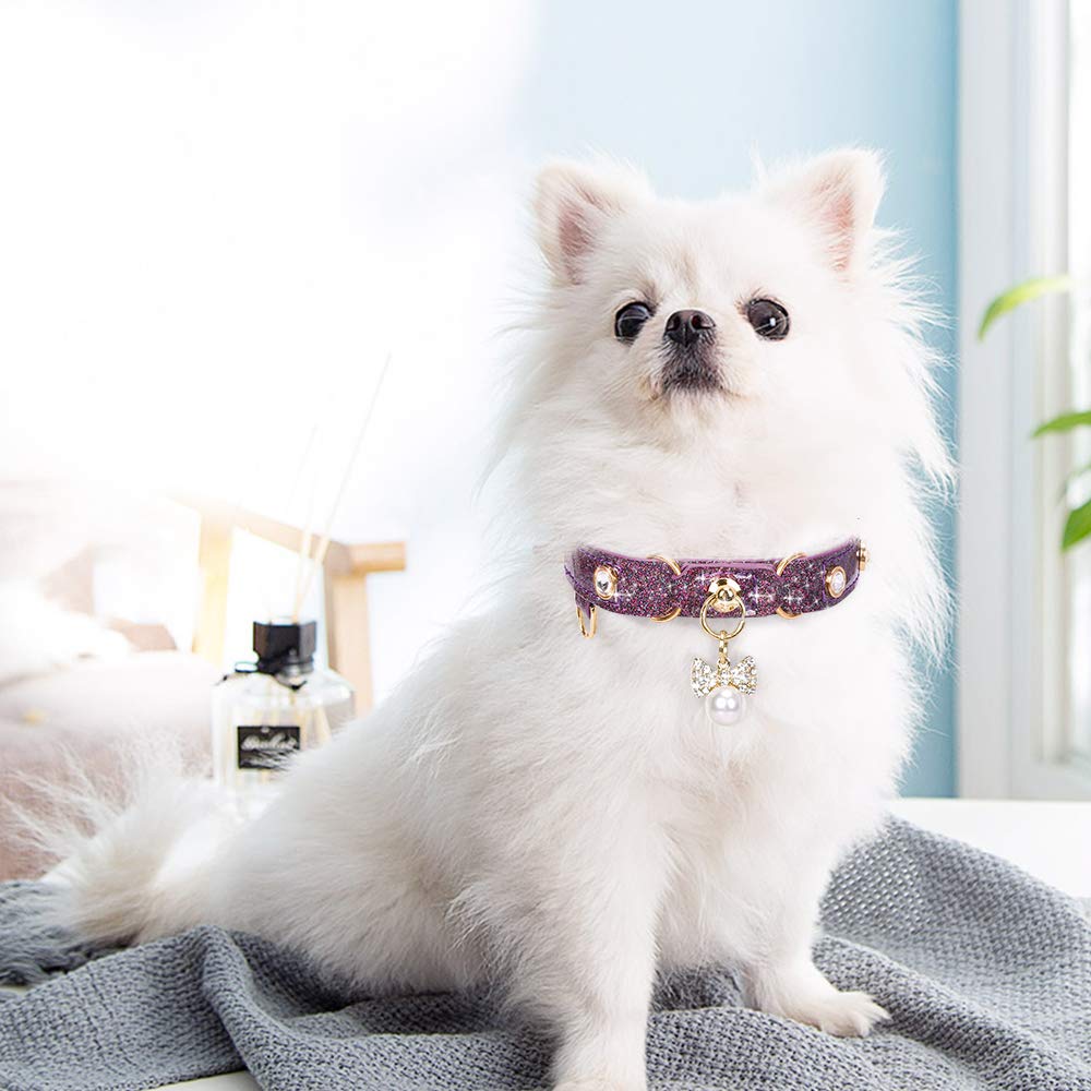 Petshome Cat Collar, Dog Collar, [Bling Rhinestones] Pu Leather Adjustable Pet Collar With Luxury Pendant For Cat And Small Dog