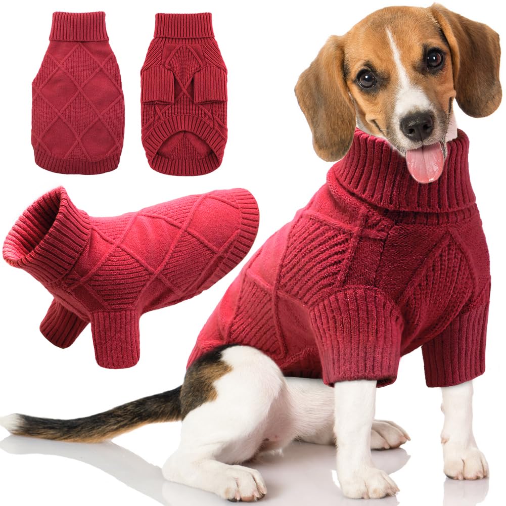 Emust Dog Sweaters For Large Dogs, Elastic Large Dog Sweater With Sleeves, Soft Dog Turtleneck Sweater For Fall & Winter, Red Xl