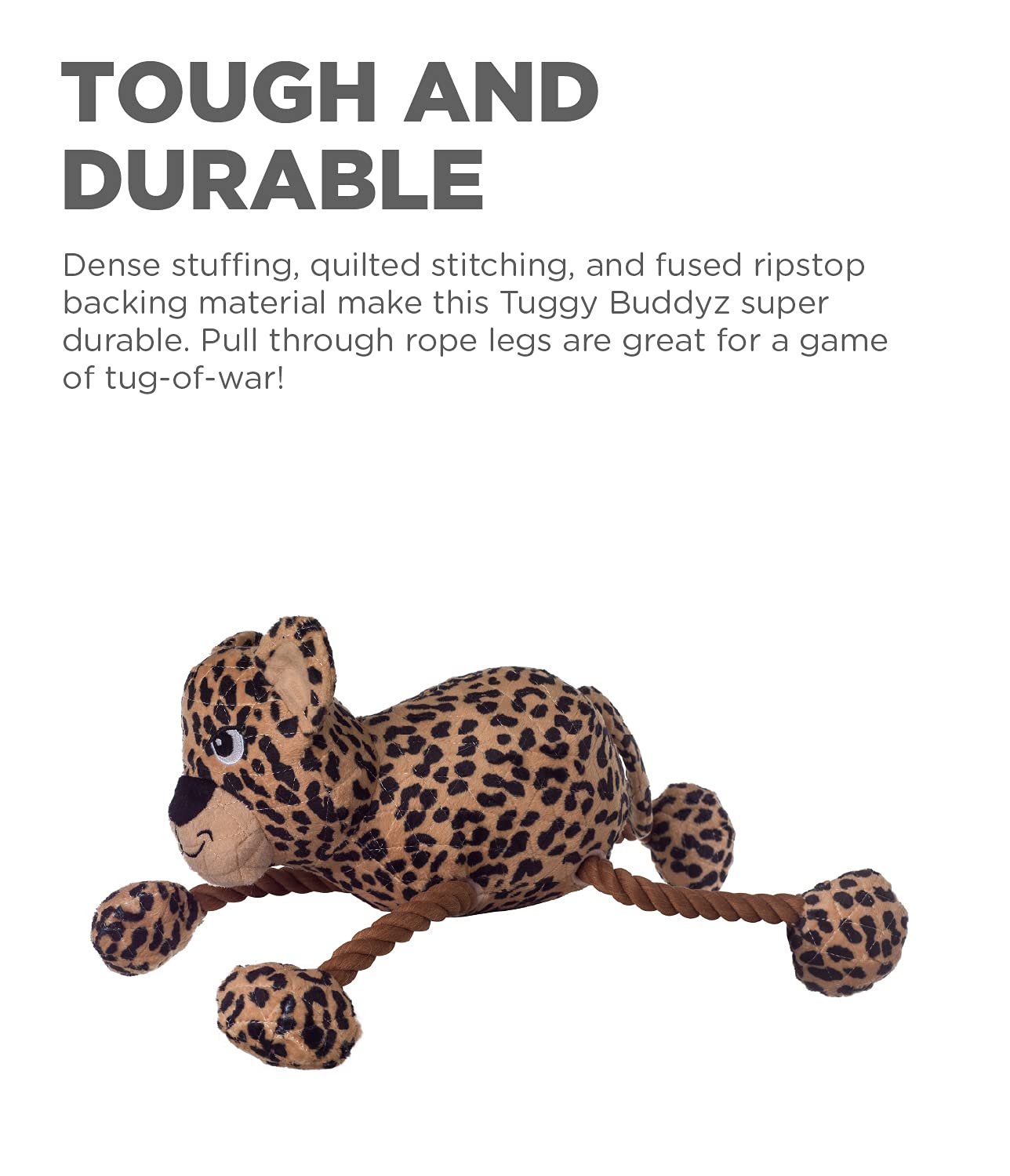 Outward Hound Tuggy Buddyz Medium Leopard Squeaky Rope Dog Toy - Durable Polyester Material