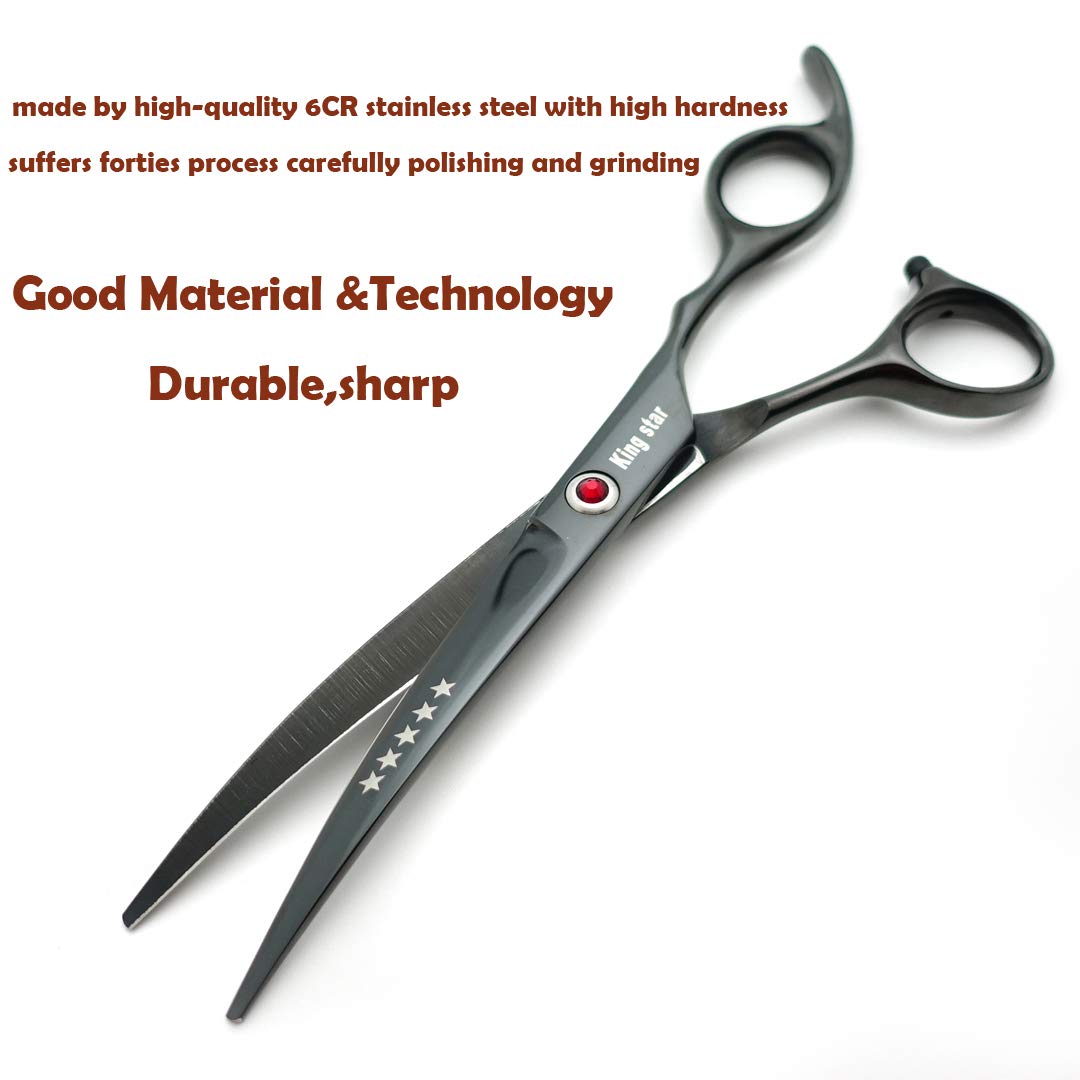 Kingstar 4pcs Pet Grooming Scissors Set - Titanium Black, Stainless Steel, Straight & Thinning & Curved, Model AM-A250