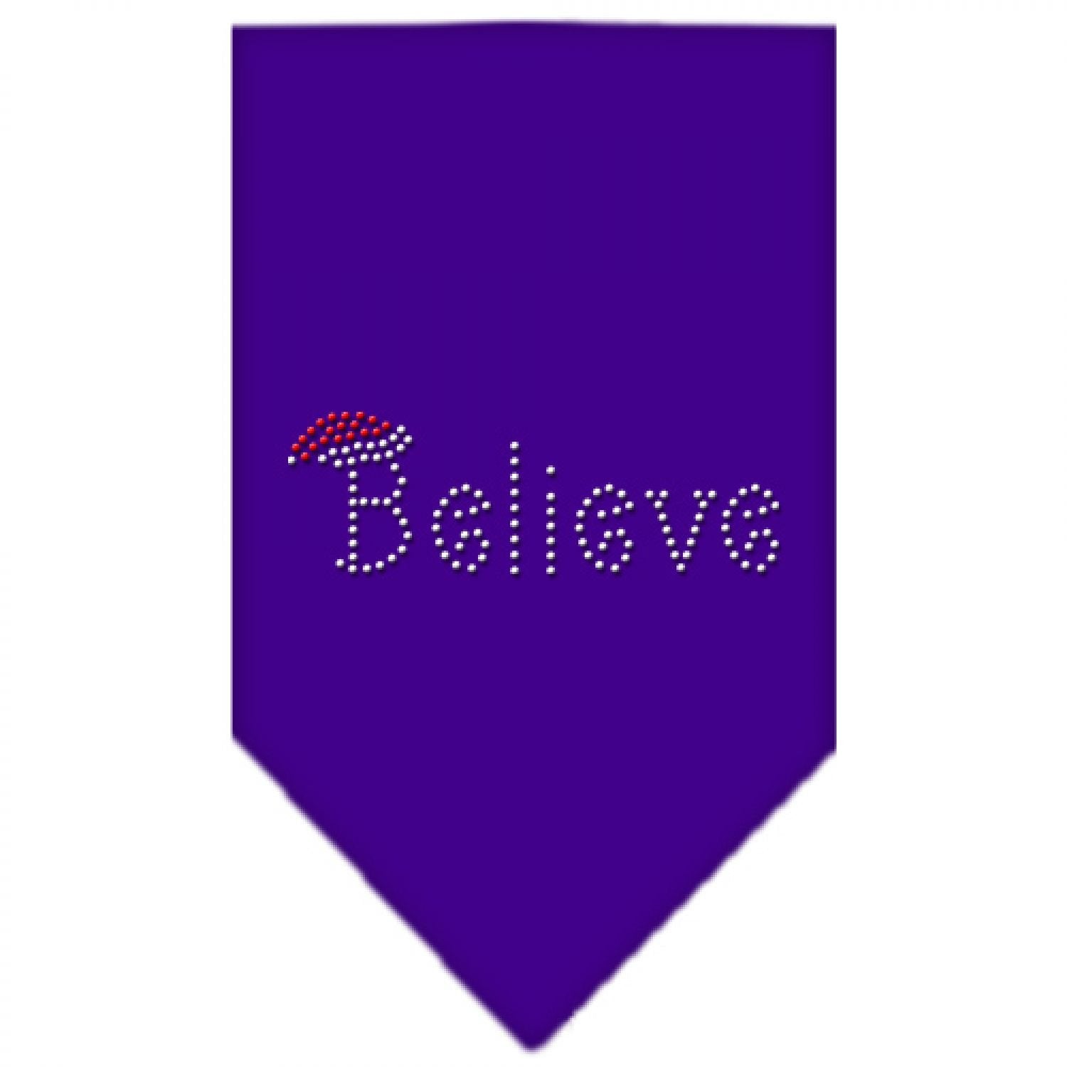 Christmas Pet and Dog Bandana Rhinestone, "Believe" Purple Large