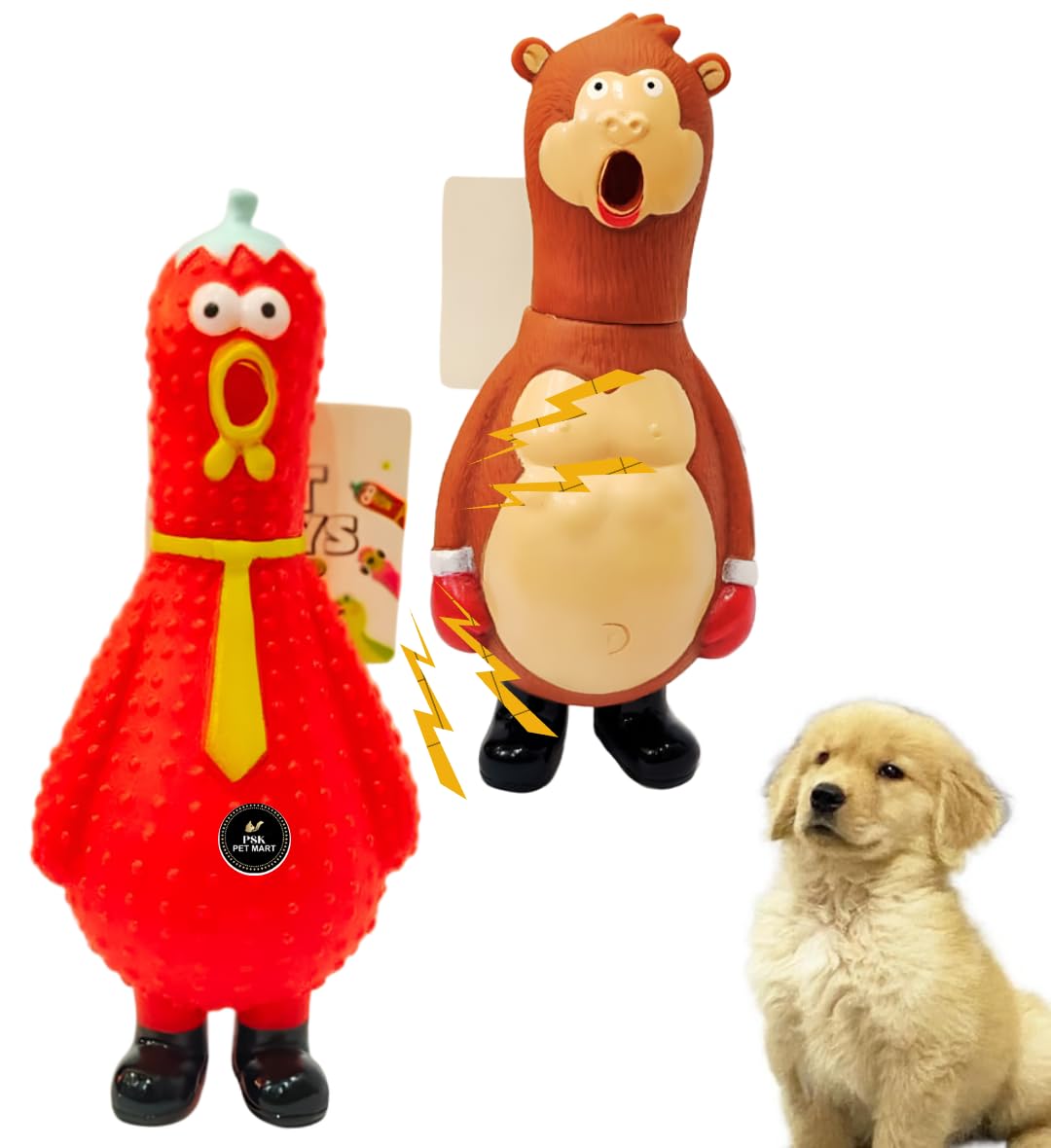 PSK PET MART 2 Pcs Combo Interactive Natural Rubber Squeaky Dog Toy  AnimalThemed Design for Small Dogs & Puppies, Ideal for F