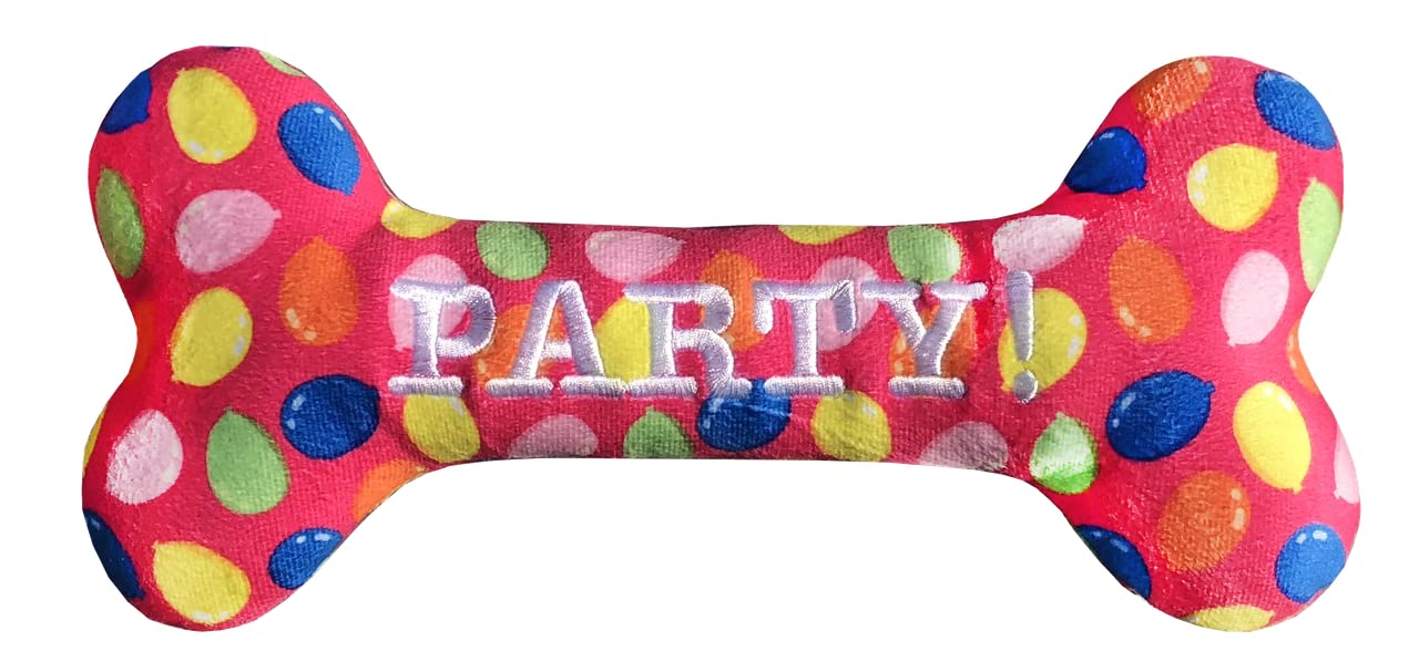 Huxley & Kent For Dogs | Party Time Pink Bone (Small) | Birthday Power Plush Dog Toy With Squeaker
