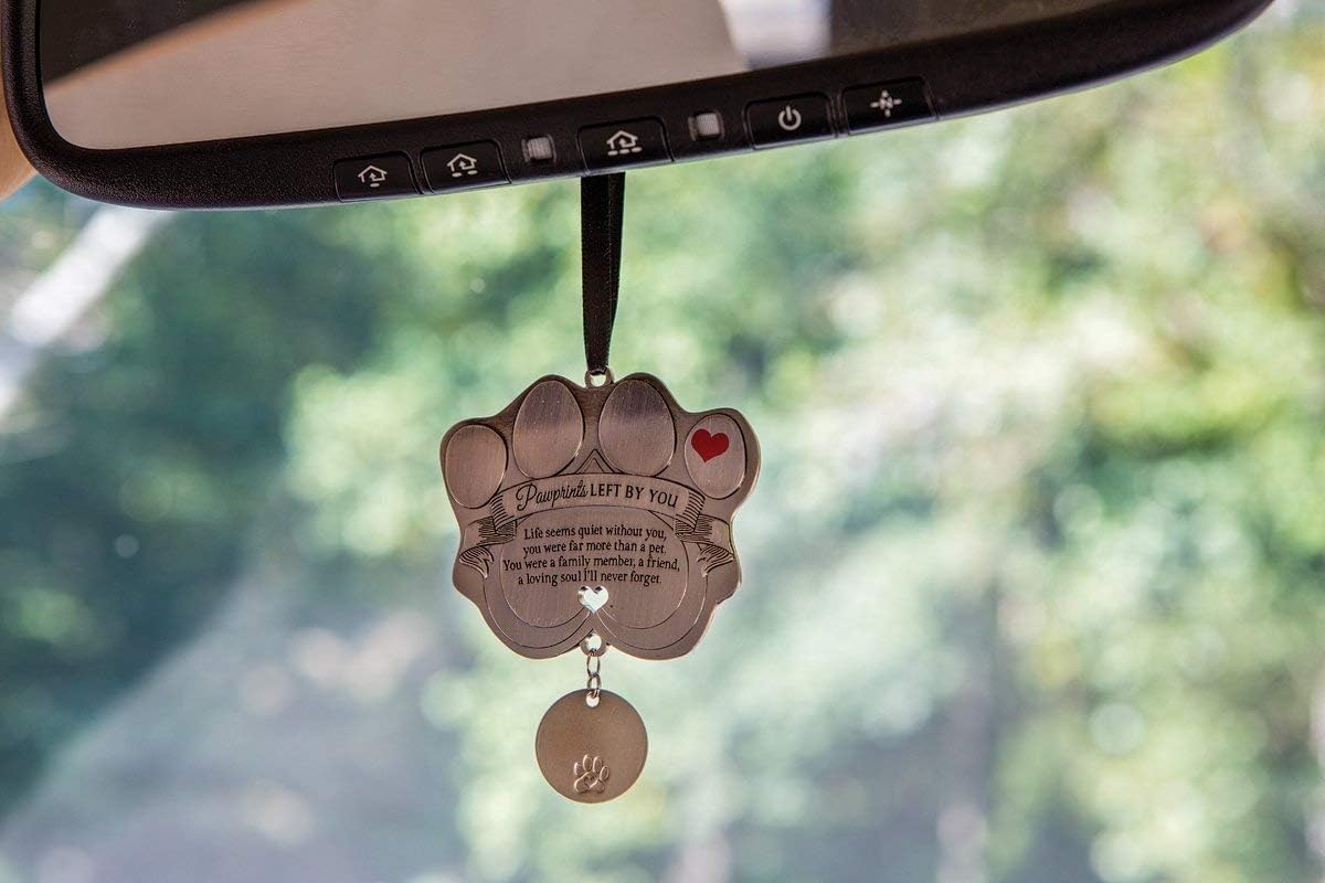 Pet Memorial Ornament - 3' Metal Casted Paw Print Design Ornament With Engravable Drop Pendant - Beautiful Remembrance Gift For A Grieving Pet Owner - Includes Pawprints Left By You Poem Card