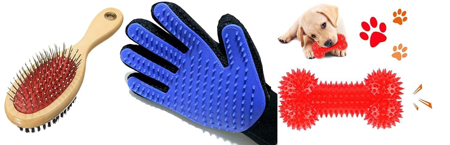 Penta Paws Comb Pack 2 In 1 Pet Grooming Accessories, Massaging And Deshedding For Dogs & Cats And Rubber Tpr Bouncy Balls, Sque